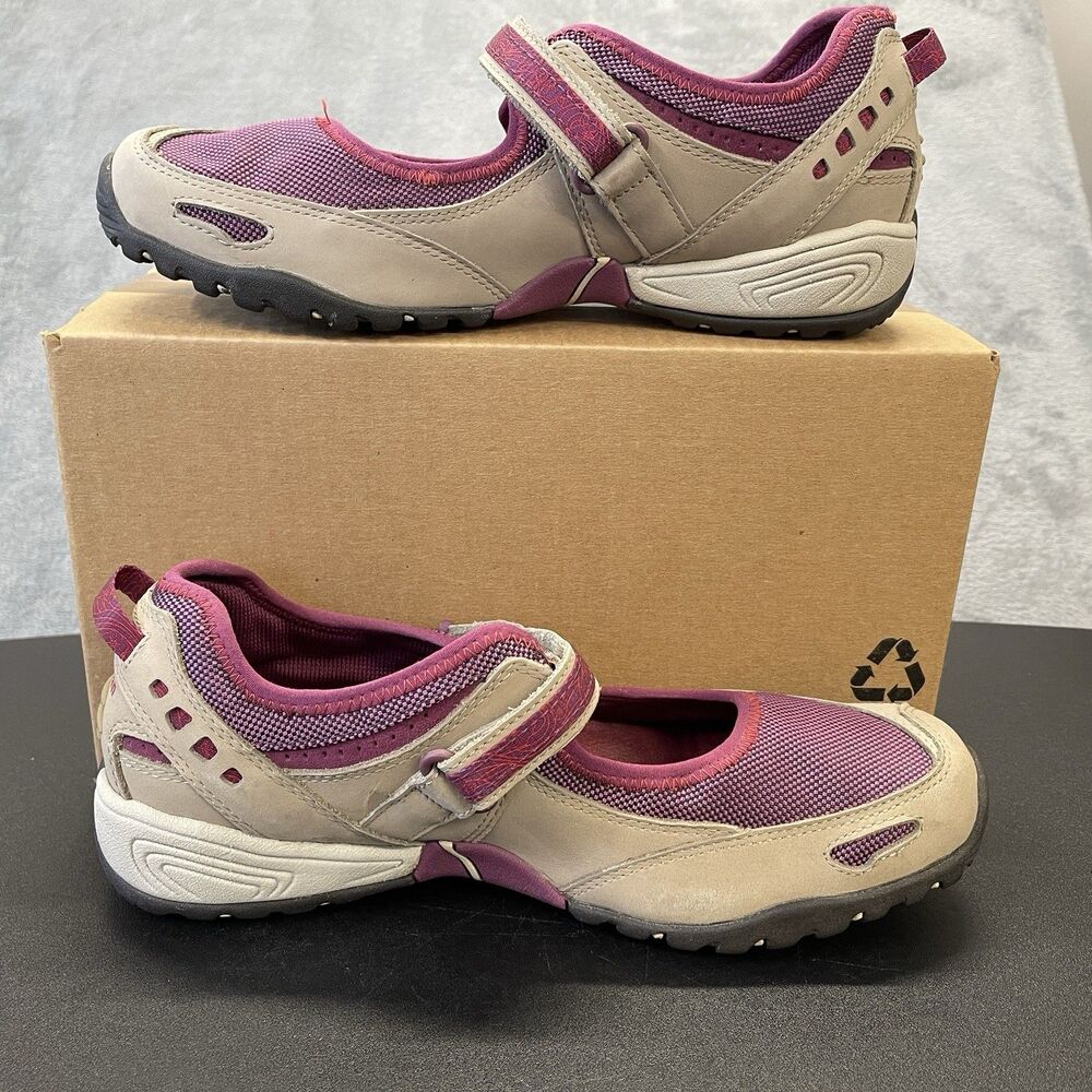 L.L.Bean Back Cove Mary Jane Trail Hiking Shoes Womens8.5 Beige Purple Hook Loop